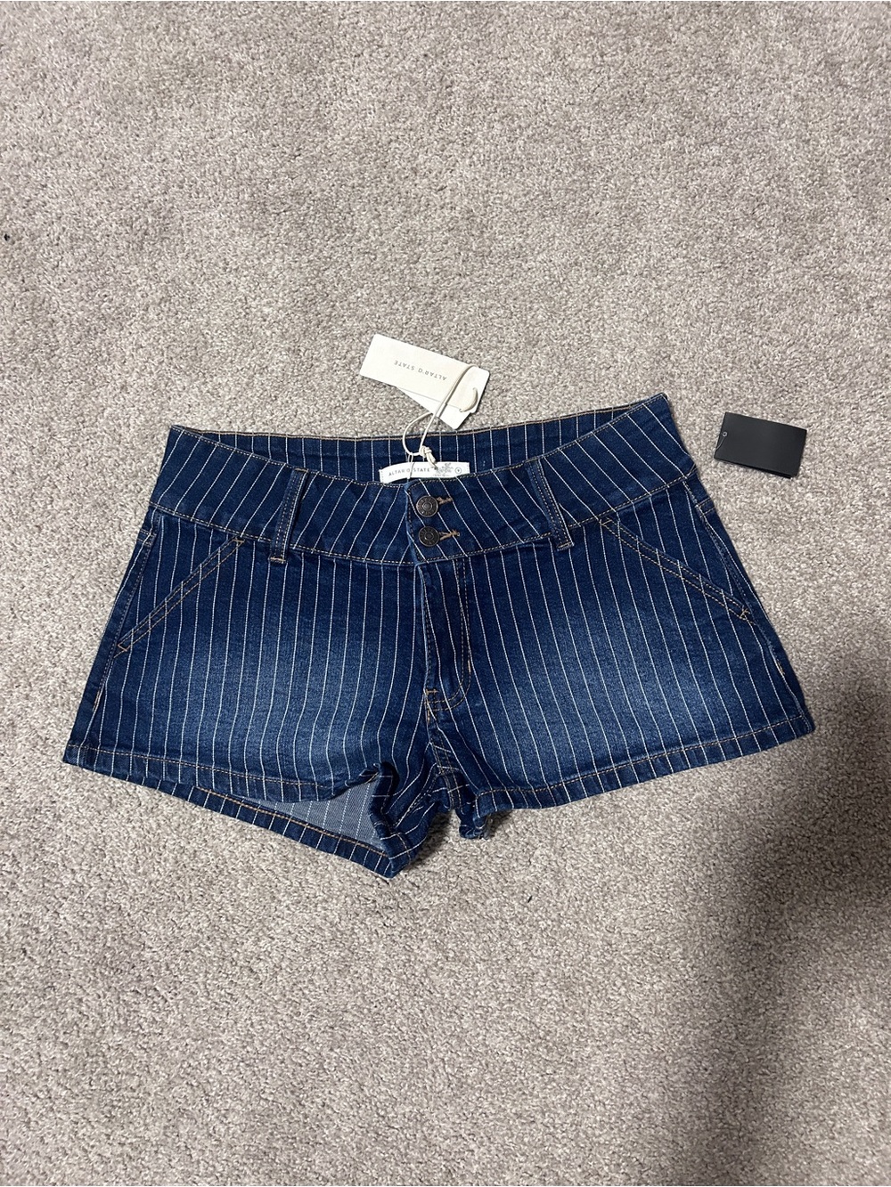 Altar'd State Navy Blue Pinstripe Denim Shorts Size 9